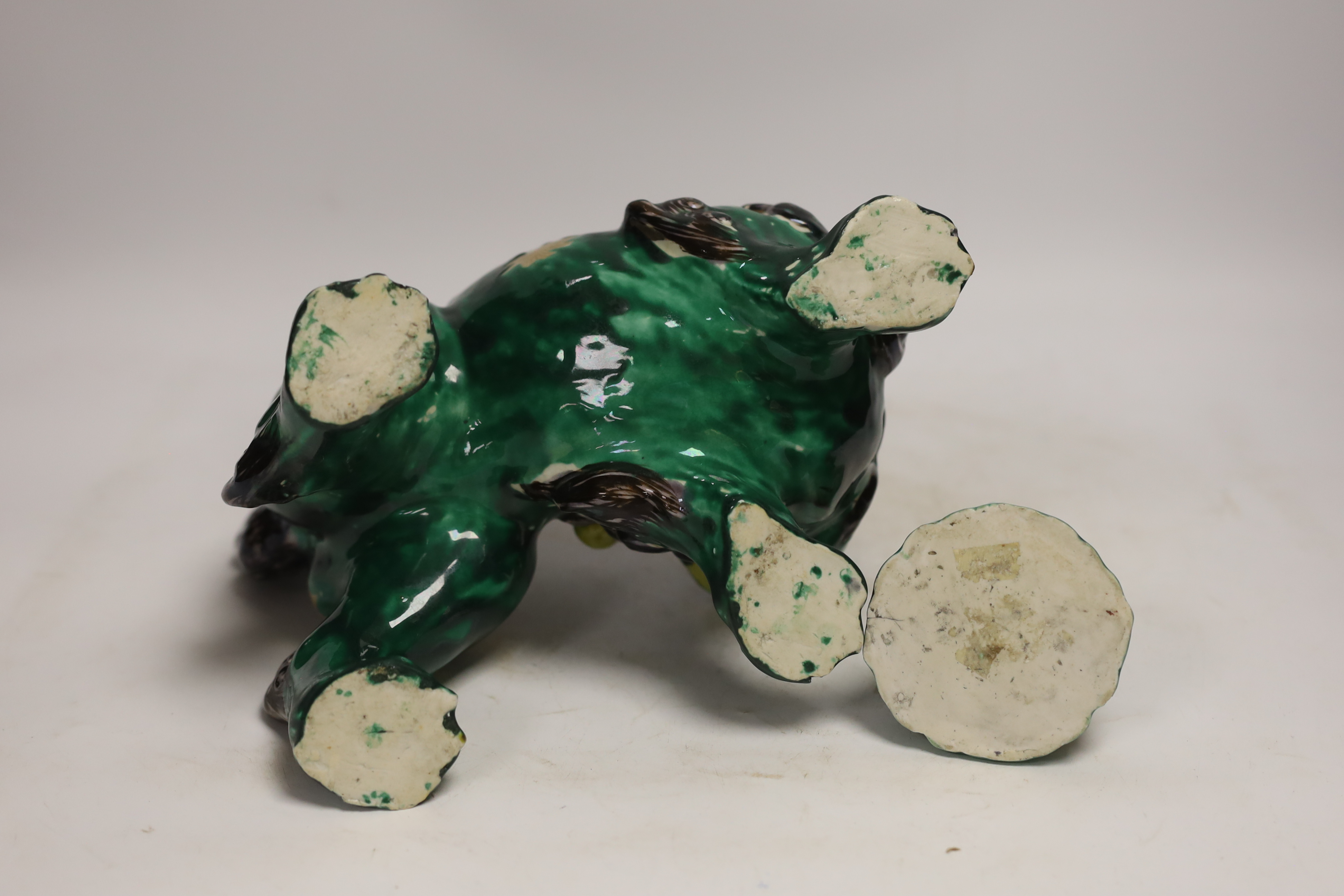 A Japanese Dog of Fo, a box and cover figure and blue and white pourer, Dog of Fo, 25cm high